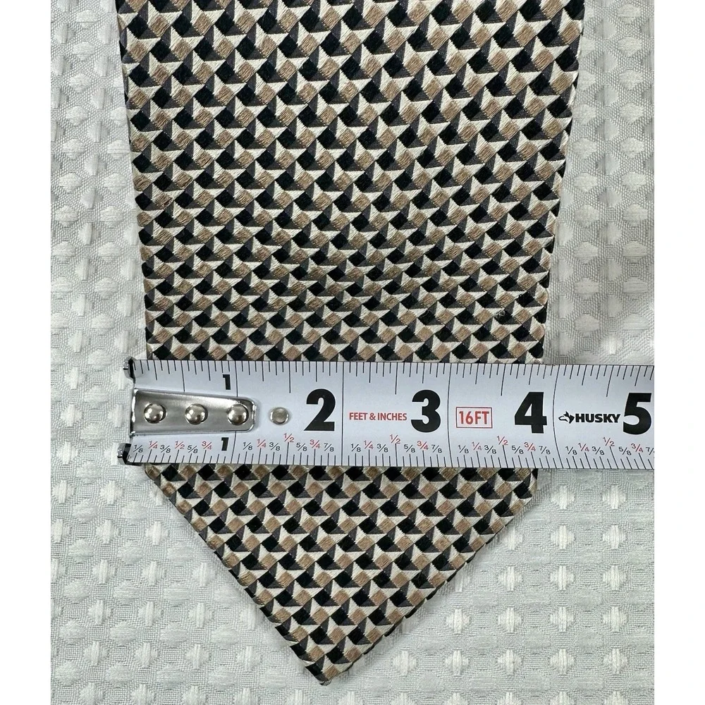 Geoffrey Beene Silk Tie Geometric Tan‎ Black Pattern Classic 4